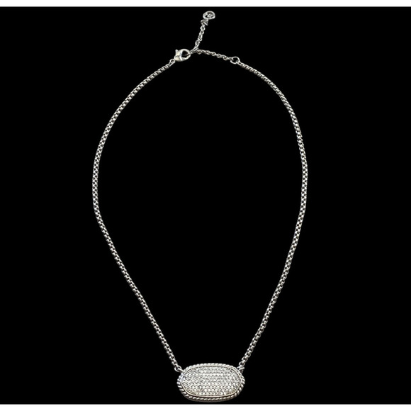 MX Signature Collection Pave Rhinestone Necklace Silver Tone 16" Hexagon Pendant - Picture 1 of 9